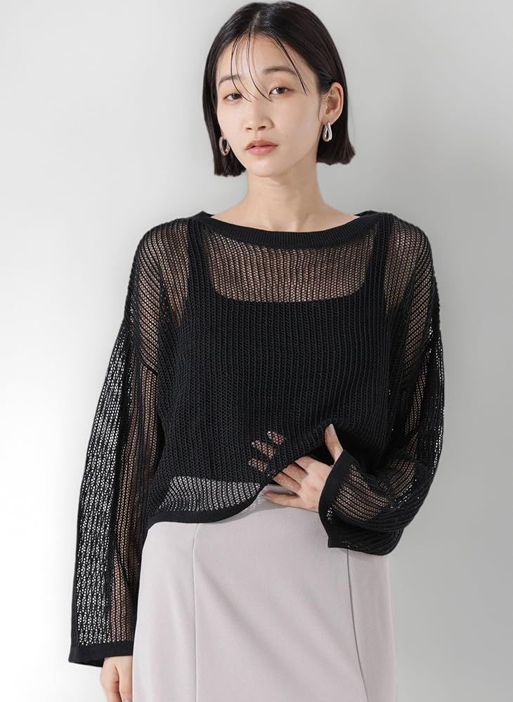 Amazon | [ナノ・ユニバース] クロップド メッシュ ニット